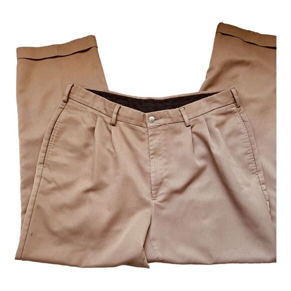 Bill Blass Studio Men's Brown Polyester Rayon Pleated Dress Pant 36/30 - Picture 3 of 10